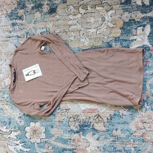 Tan Naked Wardrobe Solid Mock-Neck Sheath Mini Dress In Tan